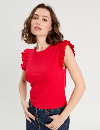 Débardeur avec volants rouge femme