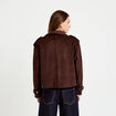 Trench droit manches longues aspect daim marron chocolat femme