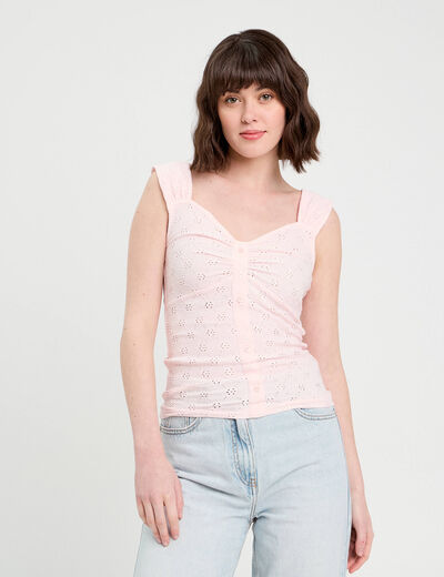 Débardeur ajouré rose clair femme