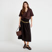 Chemise droite cropped manches courtes marron fonc&eacute; femme