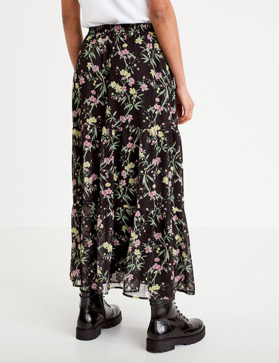 Jupe longue &eacute;vas&eacute;e en voile transparent noir femme