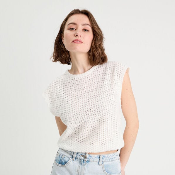 debardeur ajoure ecru femme Débardeur ajouré ecru femme