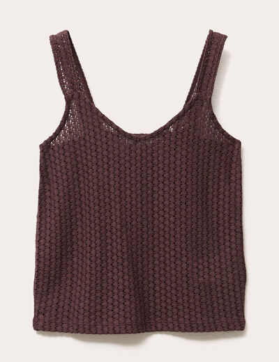 Débardeur effet crochet marron foncé femme