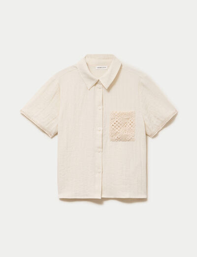 Chemise col classique manches courtes ecru femme