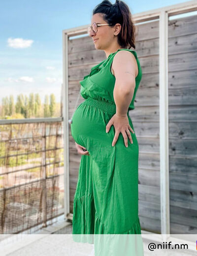 Robe longue évasée volantée vert menthe femme