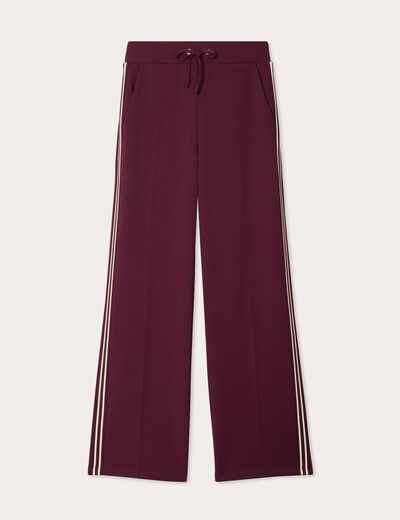 Pantalon large avec bandes prune femme