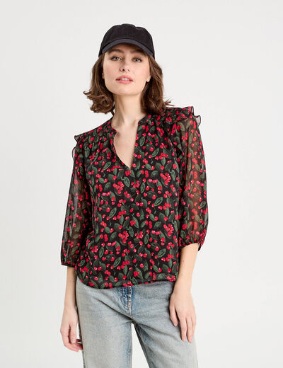 Blouse manches 3/4 noir femme