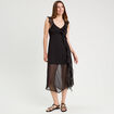 Robe longue évasée volants noir femme