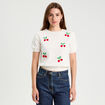 Pull manches courtes patchs ecru femme