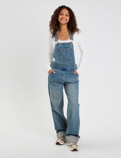 Salopette large en jean denim double stone femme