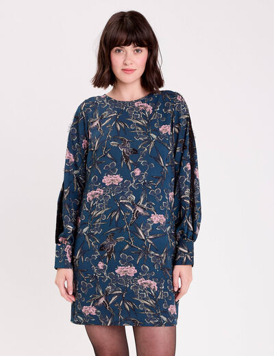 Robe droite dos nou&eacute; bleu p&eacute;trole femme