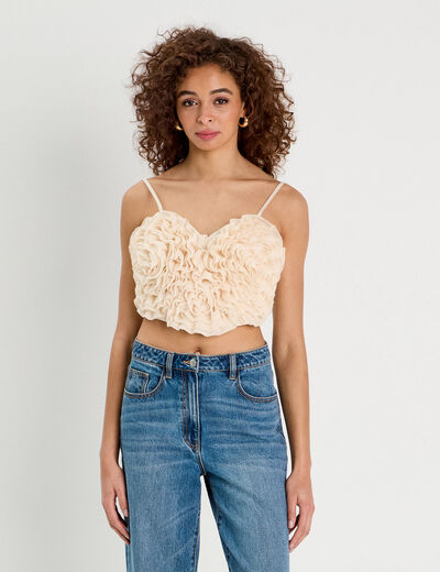 Crop top volants ecru femme