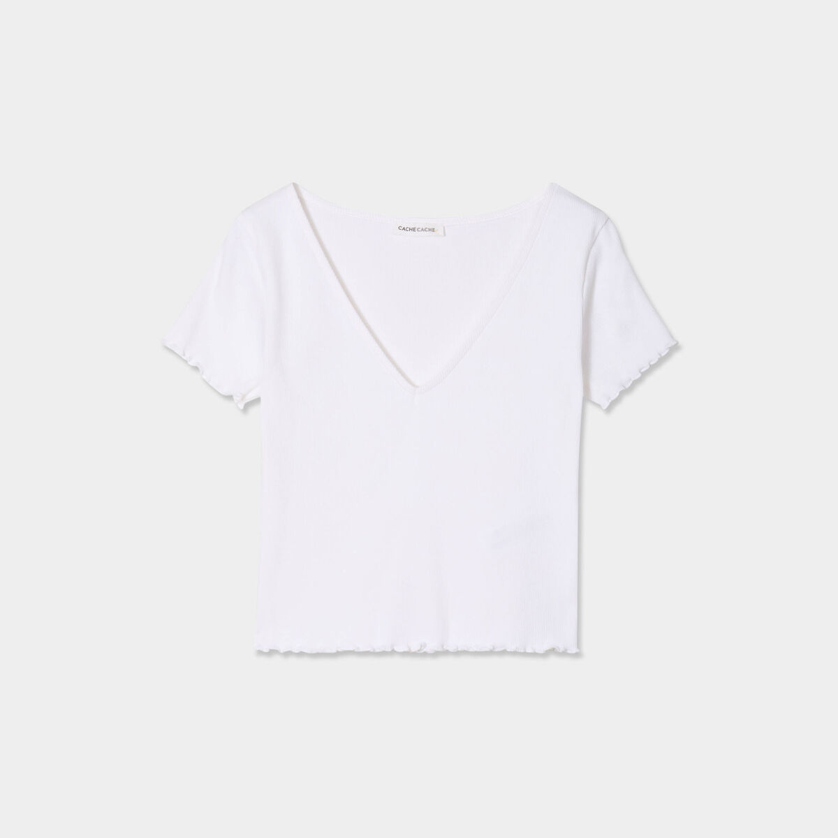 T-shirt côtelé manches courtes blanc femme