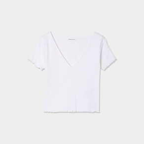 t shirt cotele manches courtes blanc femme T-shirt côtelé manches courtes blanc femme