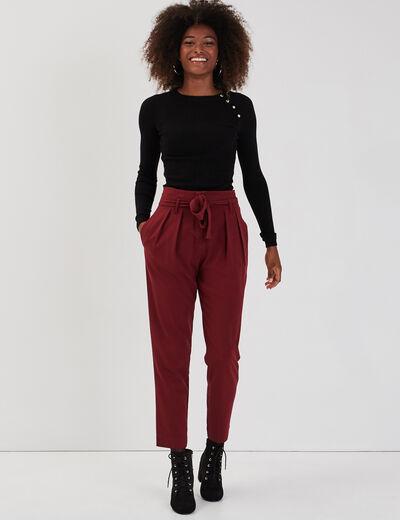 Pull côtelé avec boutons noir femme