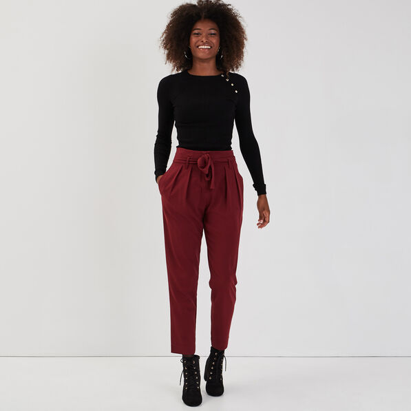 Pull côtelé avec boutons noir femme