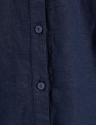 Chemise manches 3/4 contenant du lin bleu marine femme