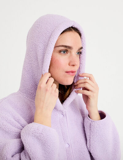 Veste effet polaire &agrave; capuche parme femme