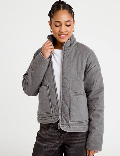 Veste matelass&eacute;e zipp&eacute;e gris clair femme