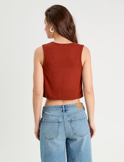 Gilet noué effet crochet marron cognac femme