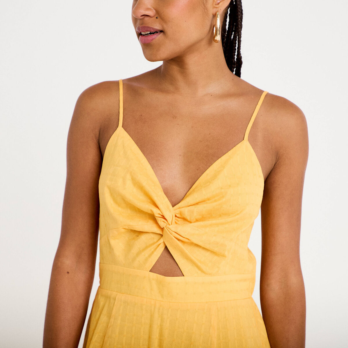 Robe longue &eacute;vas&eacute;e &agrave; fines bretelles orange clair femme