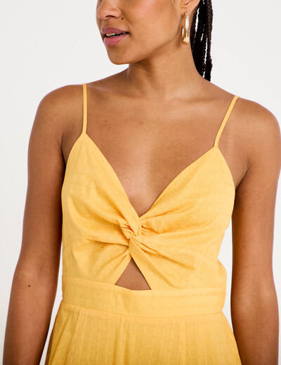 Robe longue &eacute;vas&eacute;e &agrave; fines bretelles orange clair femme