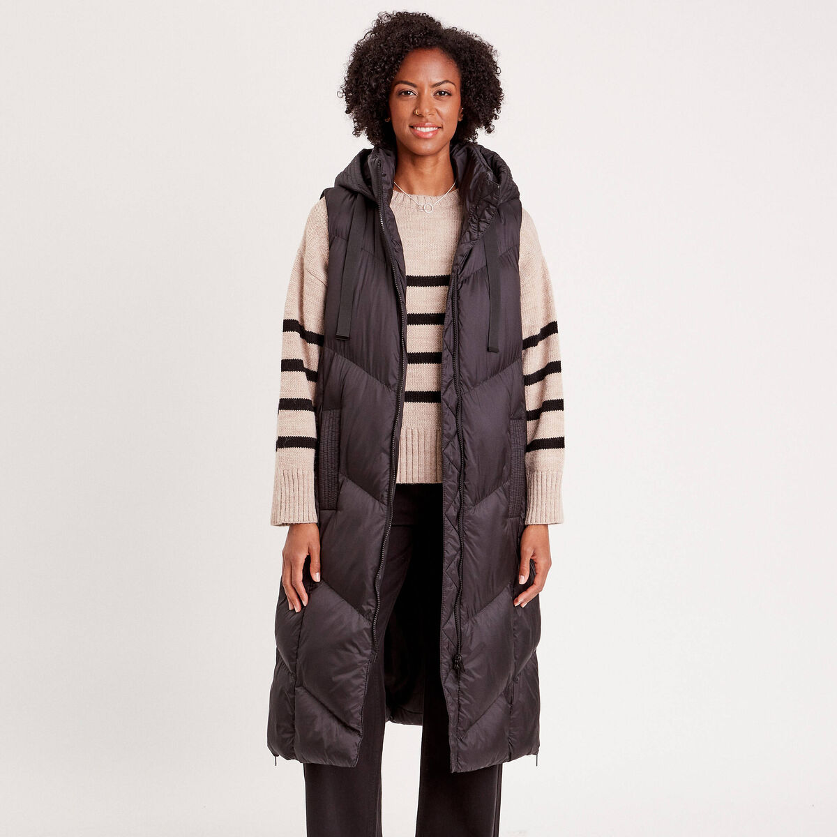 Doudoune longue sans manches noir femme