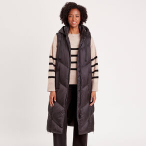 Doudoune longue sans manches noir femme