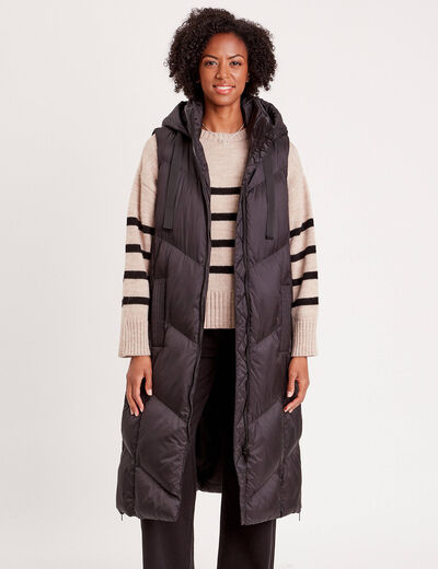 Doudoune longue sans manches noir femme