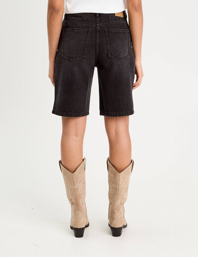 Bermuda large en jean denim noir femme