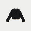 Veste tweed cintr&eacute;e cropped col mao noir femme
