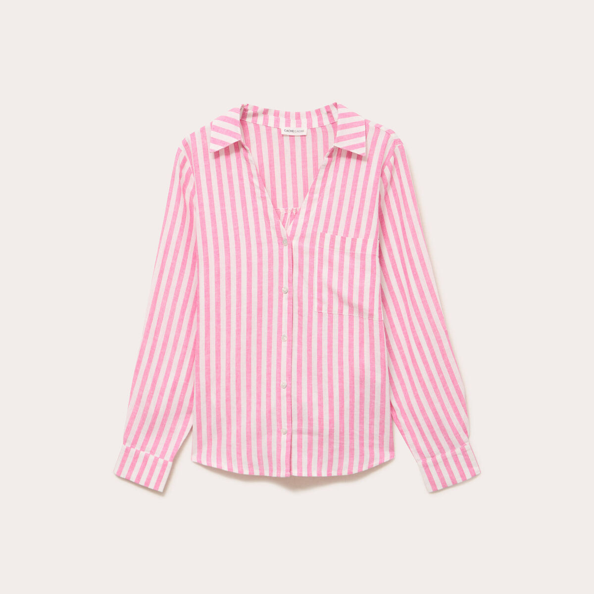 Chemise lin col V manches longues rose femme