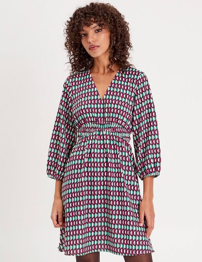 Robe évasée manches 3/4 noir femme