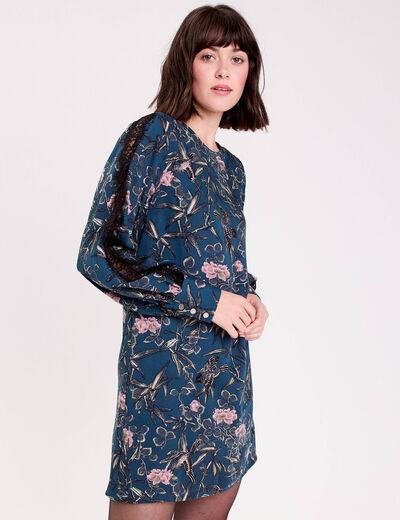 Robe droite dos nou&eacute; bleu p&eacute;trole femme