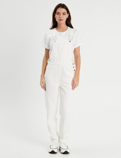 Salopette droite en jean ecru femme