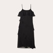 Robe longue droite volants noir femme