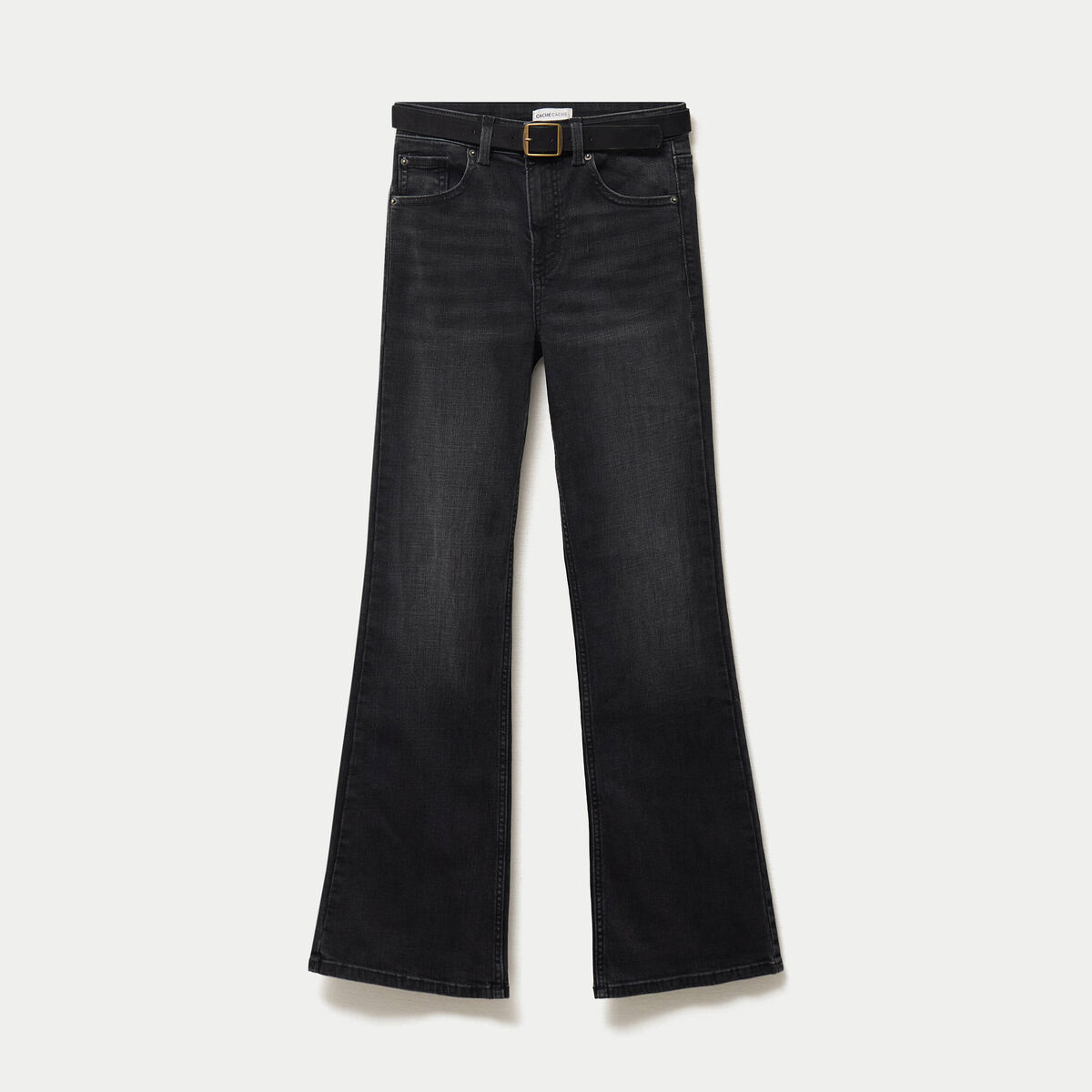 Jean bootcut avec ceinture amovible denim noir femme