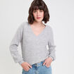 Pull avec col en V gris foncé femme