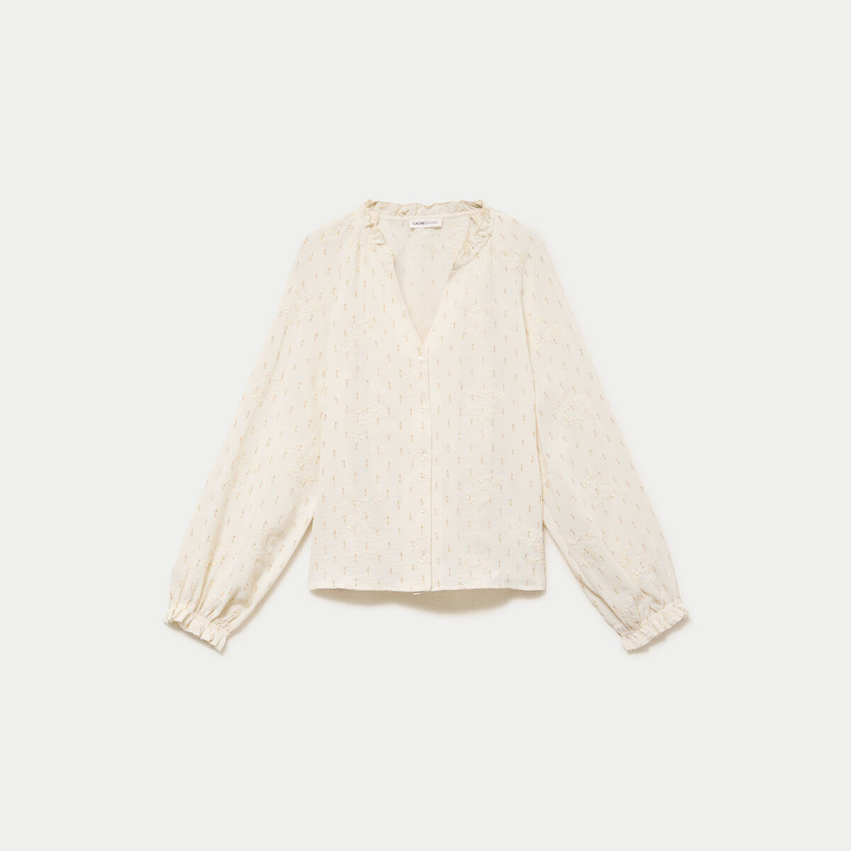 Blouse ample manches longues chin&eacute;e ecru femme