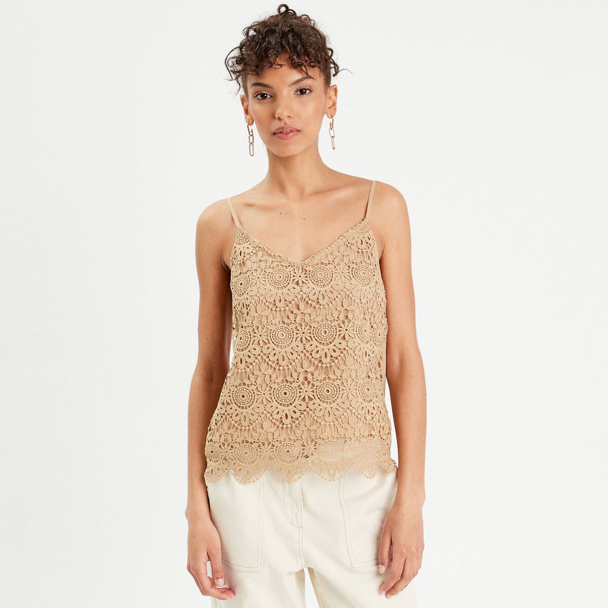 Débardeur aspect macramé beige femme