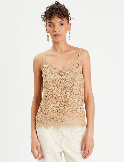 Débardeur aspect macramé beige femme