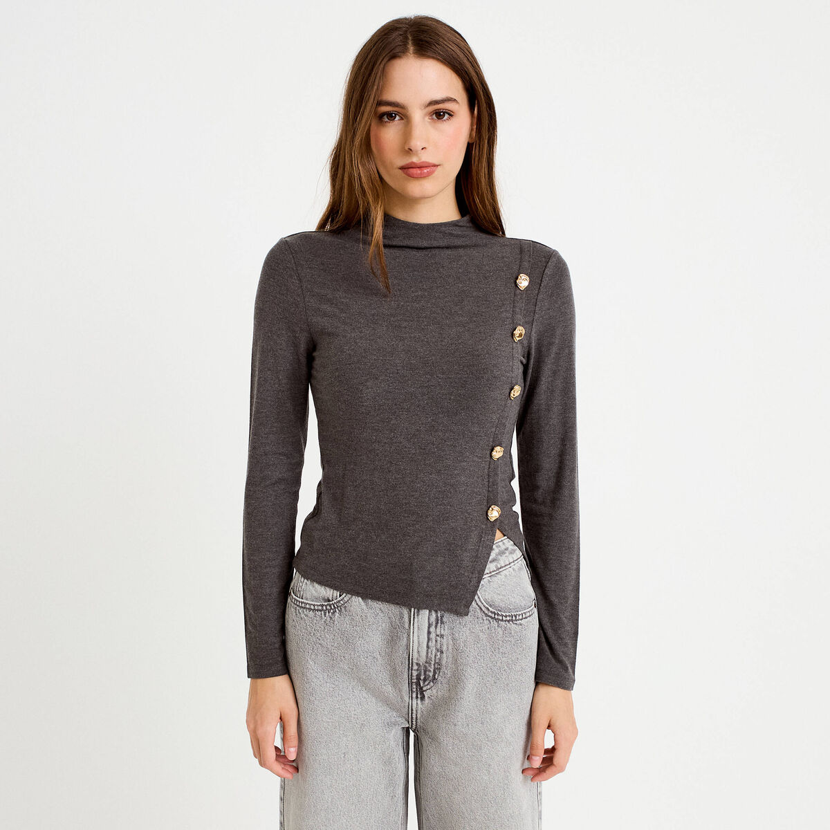 Doudou manches longues ajust&eacute; gris femme