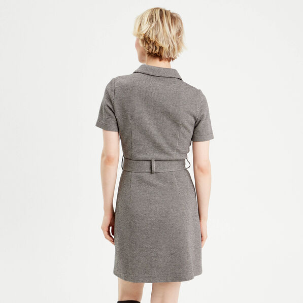 Robe droite zippée ceinturée blanc femme