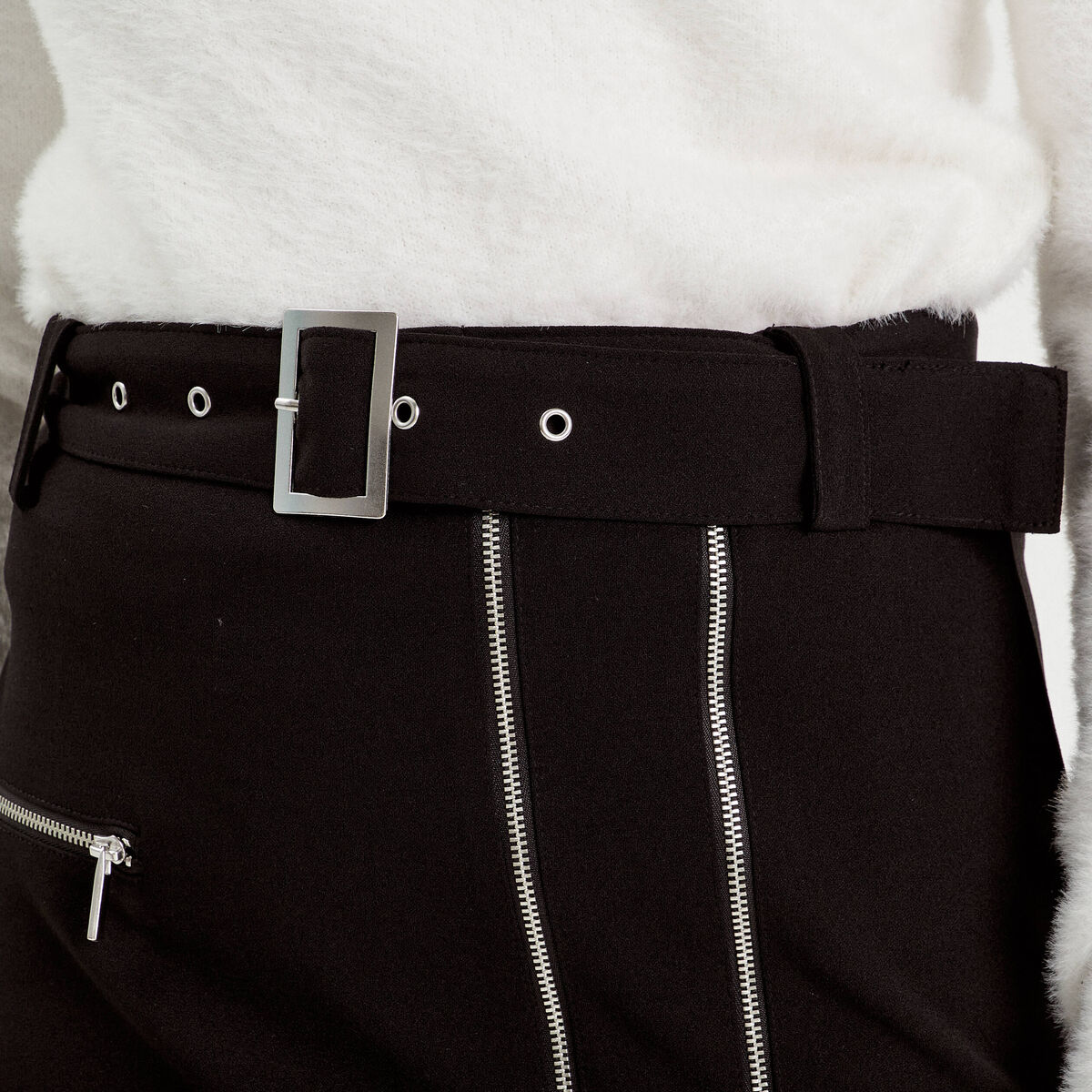 Jupe droite détails zippés noir femme
