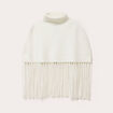 Poncho &agrave; franges ecru femme