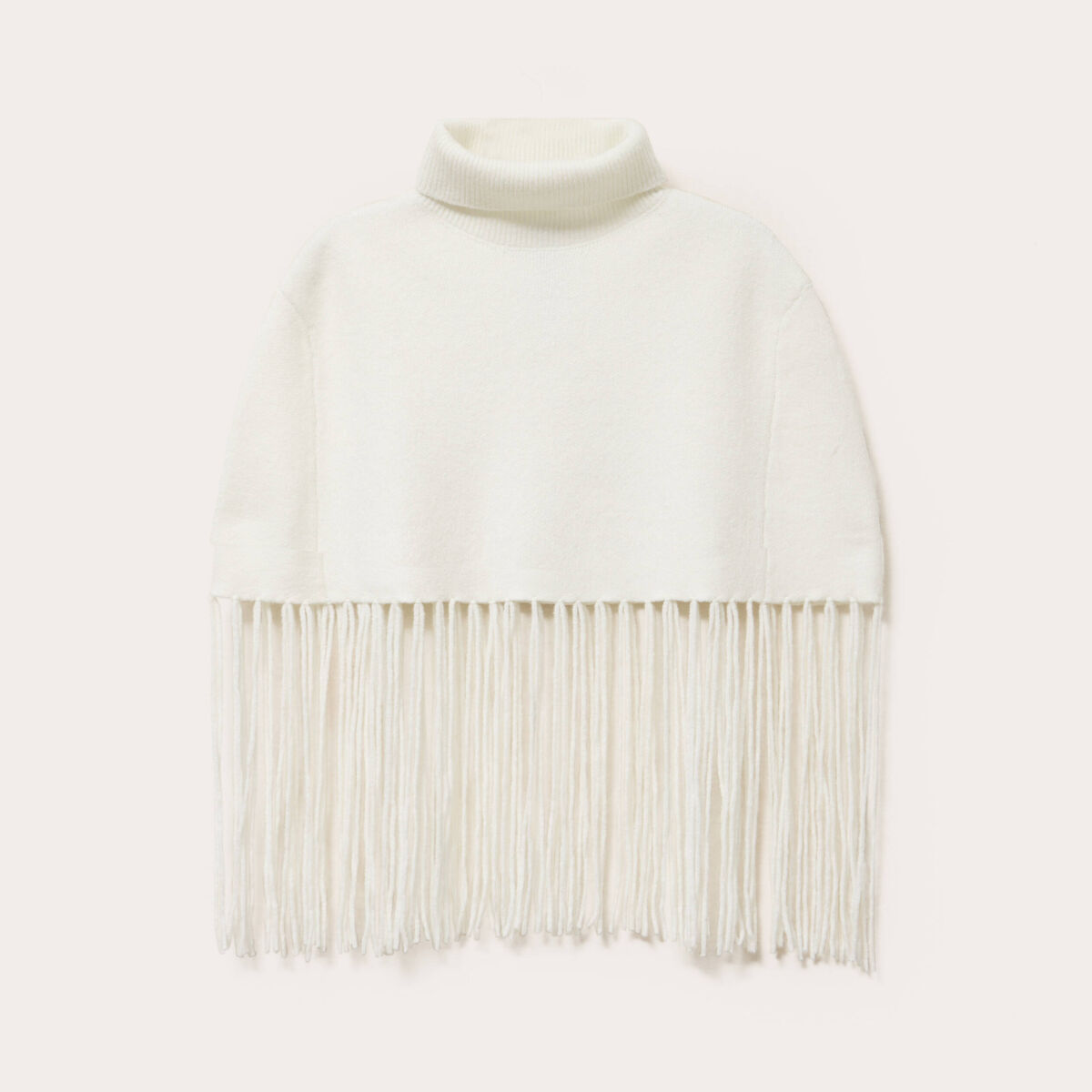 Poncho &agrave; franges ecru femme