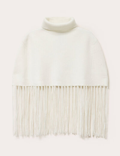 Poncho &agrave; franges ecru femme