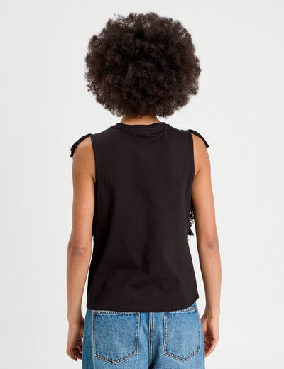 T-shirt avec franges noir femme