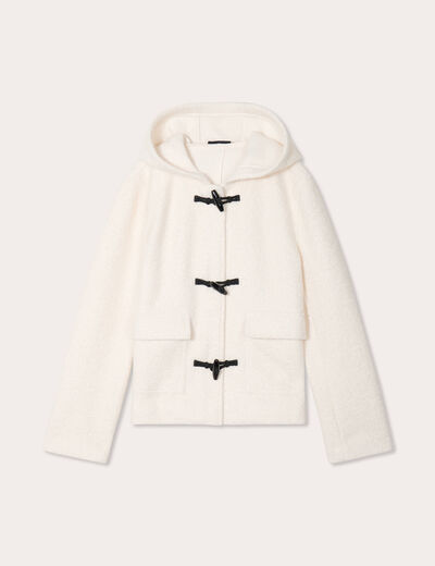 Manteau bouclette à capuche ecru femme
