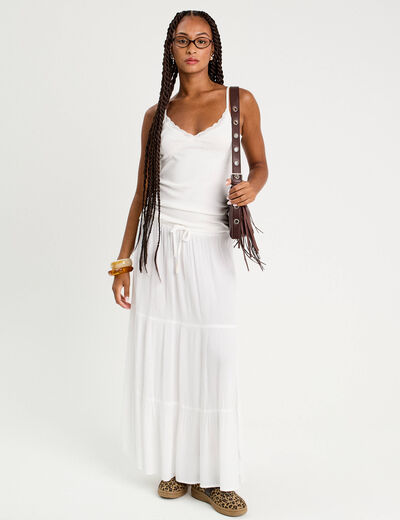 Jupe longue évasée blanc femme